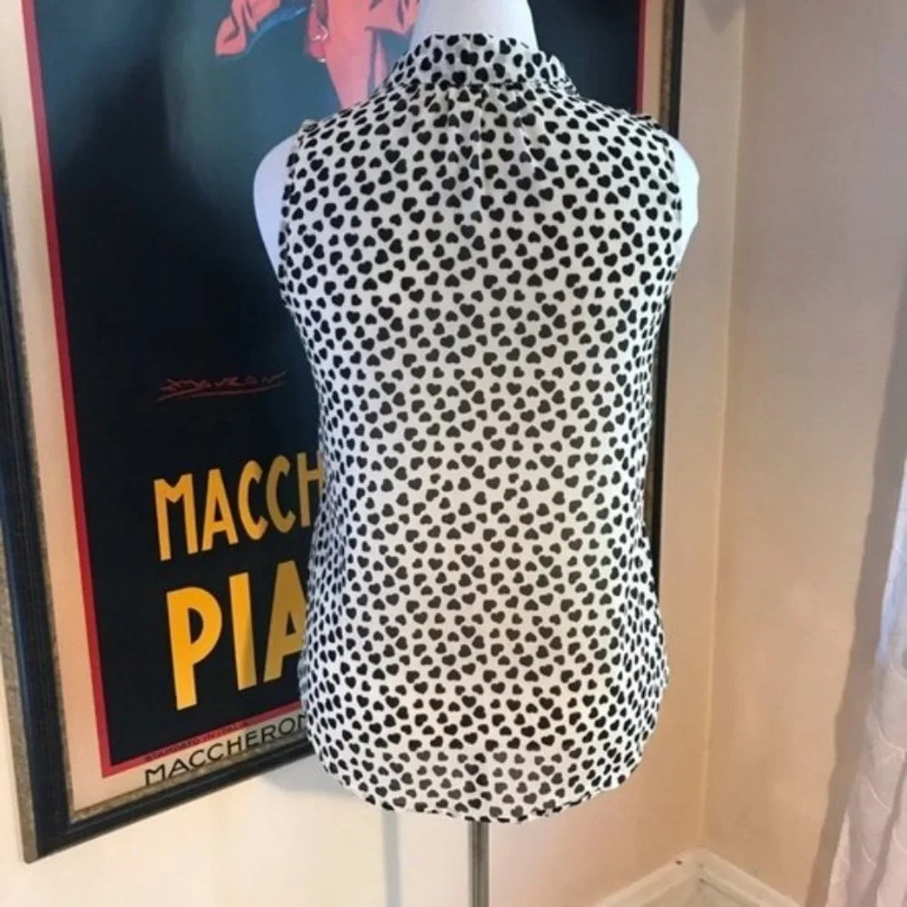 MARISOL: Cream/ Black Heart Button Up Tie Blouse